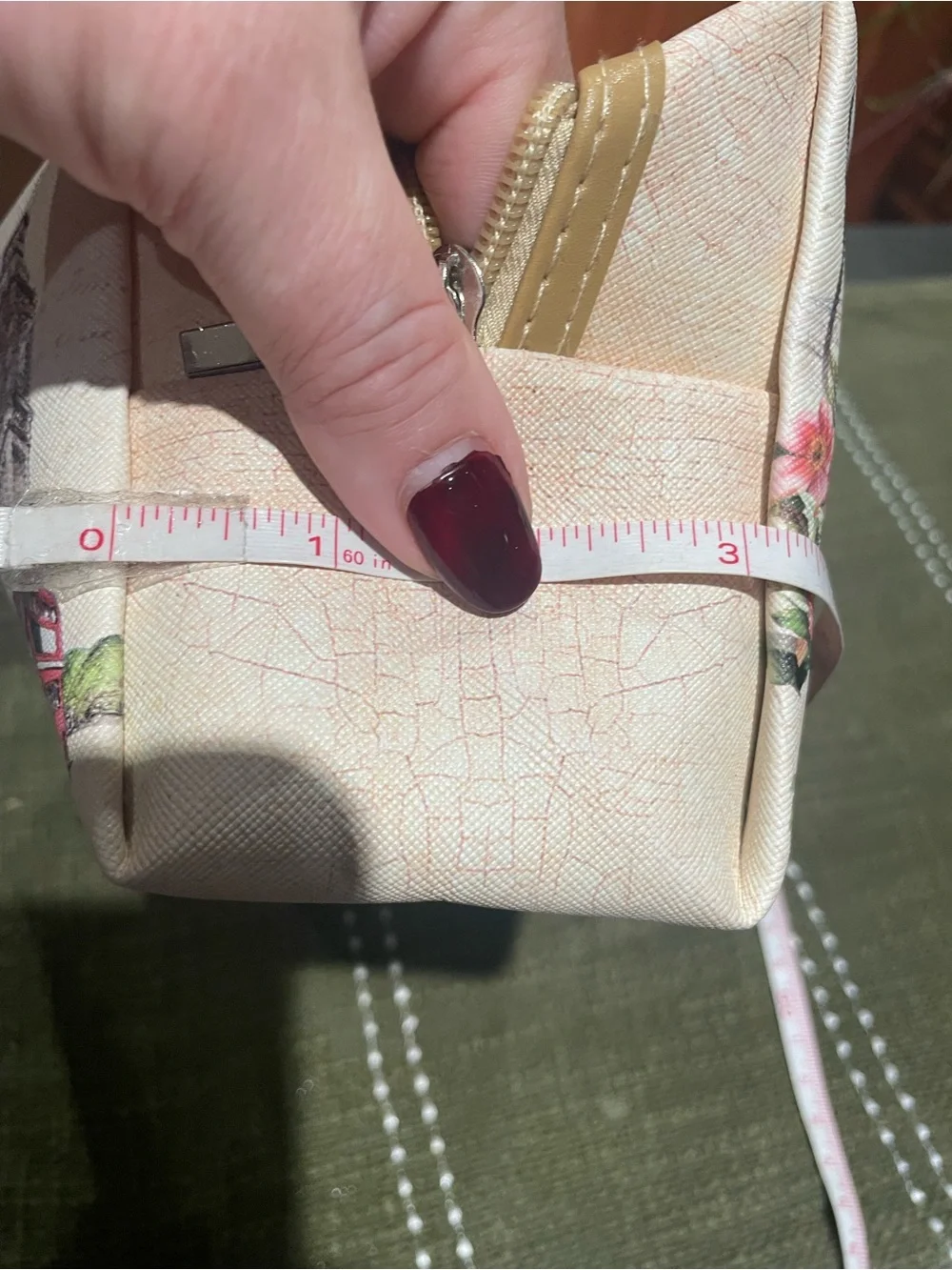 Beige London Print Cosmetic Bag with Gold Handle